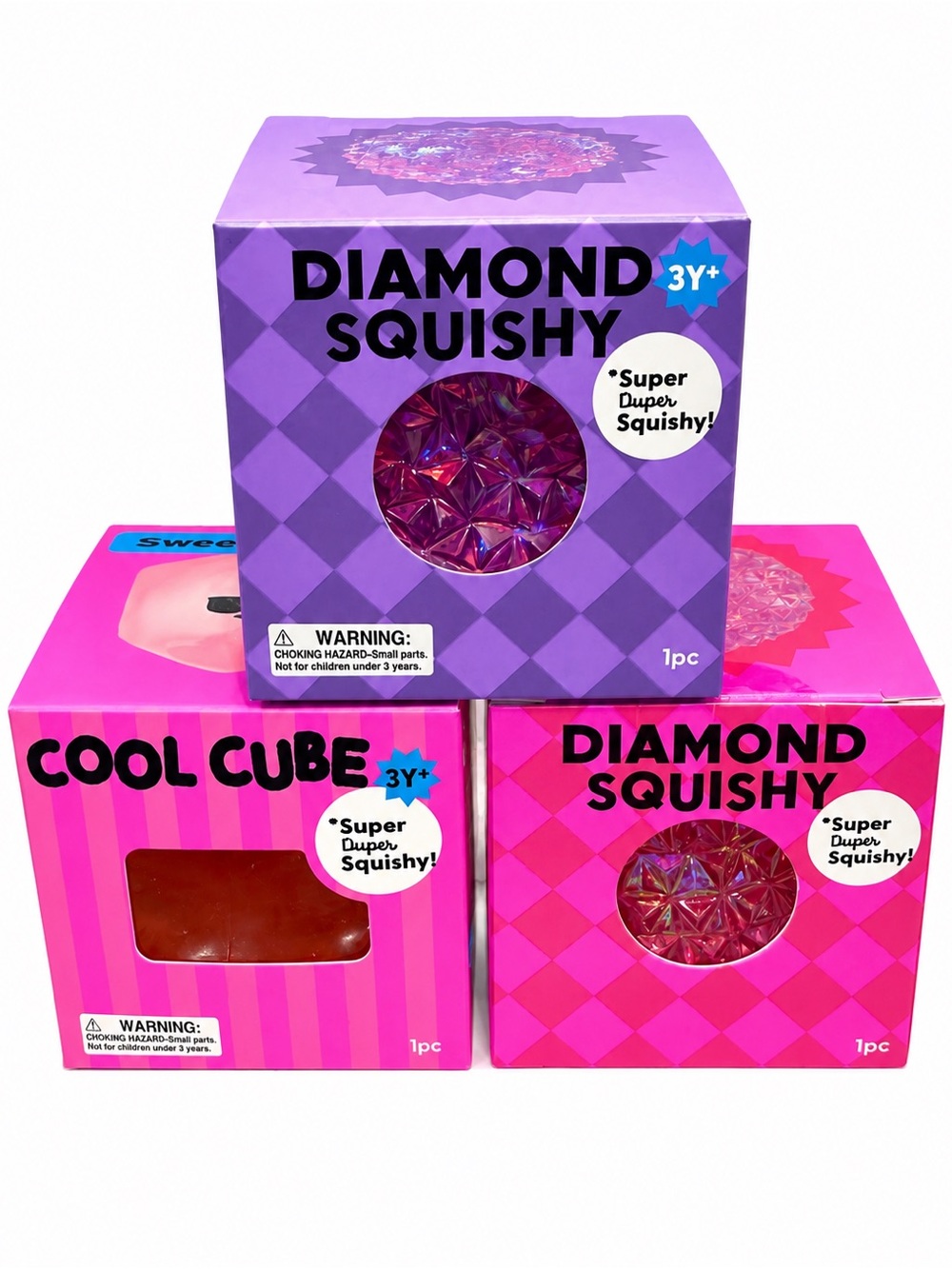 THREE FOR ONE!! Diamond Squishy (purple AND pink) and a Cool Cube in Pink!